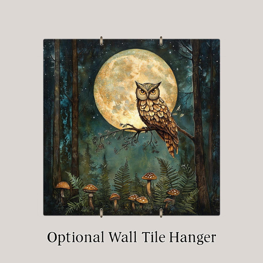 Owl Wall Art Ceramic Tile Woodland Gift Enchanted Decor Mushroom Moon Art Birdwatcher Memorial Nature