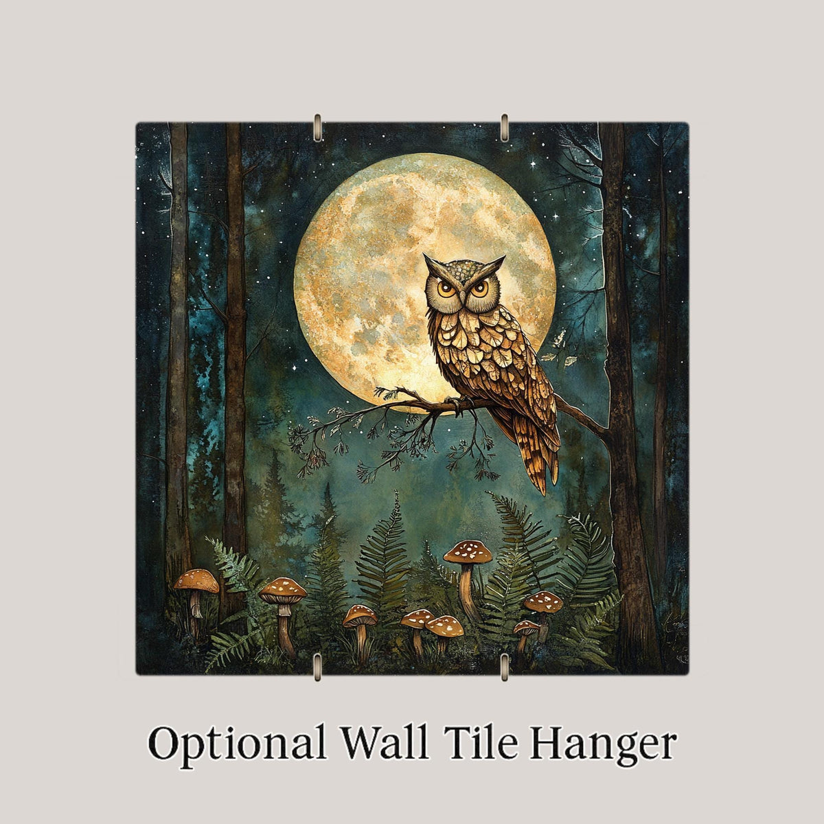 Owl Wall Art Ceramic Tile Woodland Gift Enchanted Decor Mushroom Moon Art Birdwatcher Memorial Nature
