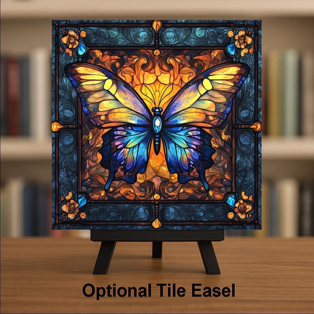 Butterfly Ceramic Art Tile – William Morris Style, Art Nouveau, Memorial Sympathy Gift, Butterfly Lover Botanical Floral