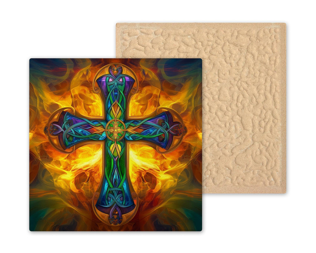 Celtic Cross Stained Glass Style Ceramic Art Tile: Faith Wall Decor Christian Gift Religious Home Decor Wall Art