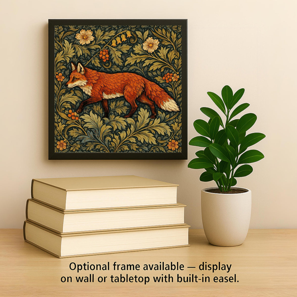 Fox William Morris Ceramic Art Tile – Arts and Crafts Woodland Wall Decor, Cottagecore Heritage Gift