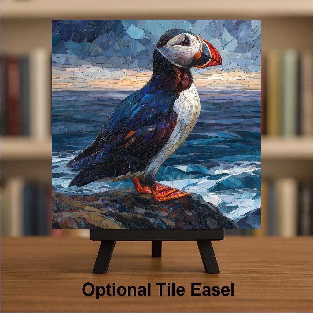 Puffin Ceramic Art Tile – Ocean Wildlife Art, Coastal Bird Gift, Birdwatcher Nautical Nature Decor Sea Art