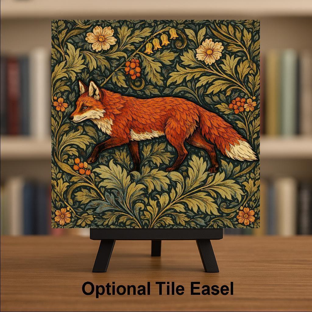 Fox William Morris Ceramic Art Tile – Arts and Crafts Woodland Wall Decor, Cottagecore Heritage Gift