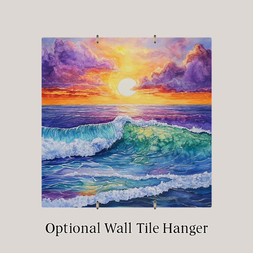 Ocean Sunset Watercolor Ceramic Art Tile: Coastal Wall Decor Beach House Accent Ocean Home Decor Wall Art Watercolor Seascape Beach House