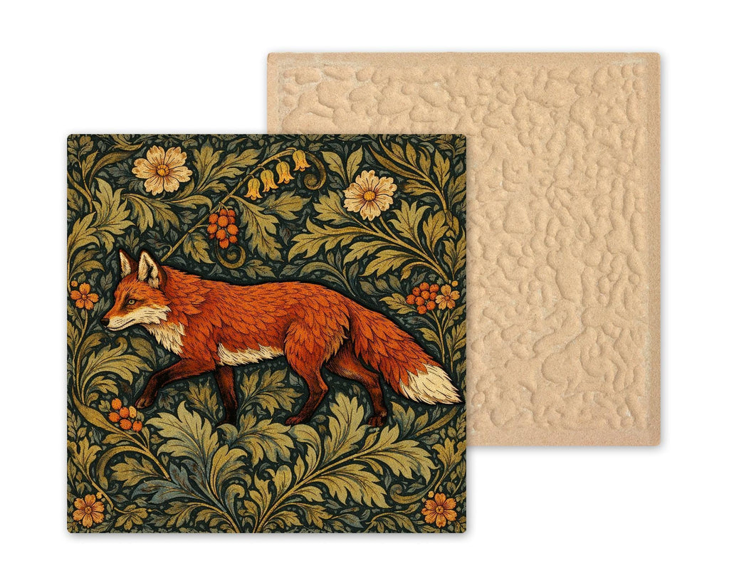 Fox William Morris Ceramic Art Tile – Arts and Crafts Woodland Wall Decor, Cottagecore Heritage Gift