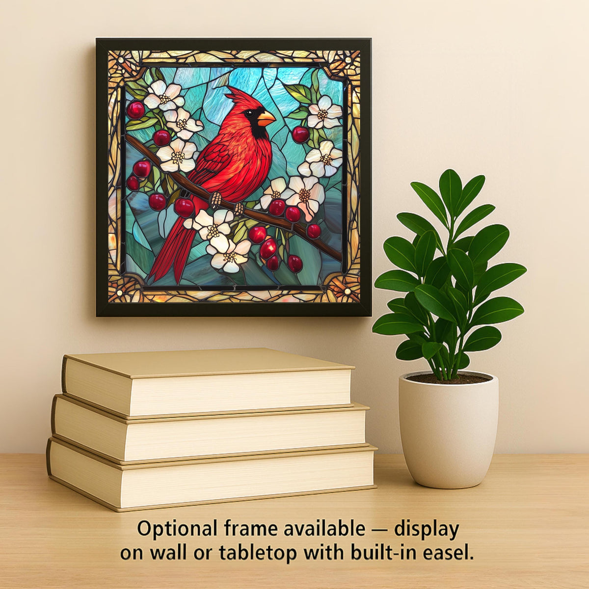 Cardinal Memorial Wall Art Ceramic Tile Stained Glass Style Bird Art Sympathy Gift Red Bird Decor Cardinal Lover Gift Tile