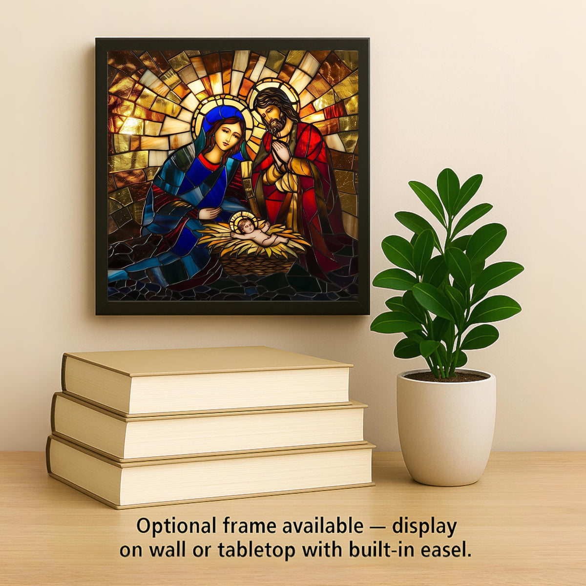 Holy Family Stained Glass Style Ceramic Art Tile – Nativity Christmas Wall Art, Catholic Religious Gift