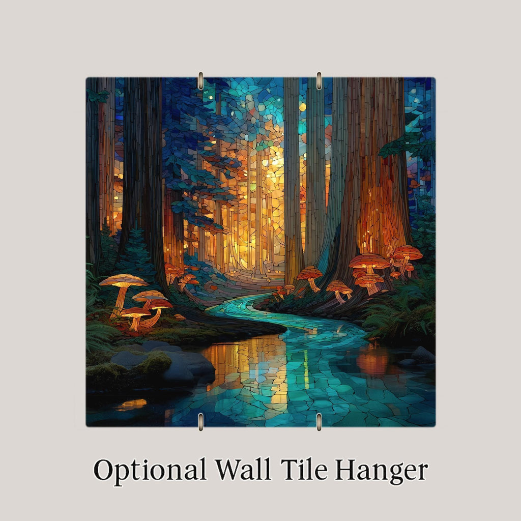 Redwood Forest Wall Art Ceramic Tile Nature Gift Stained Glass Style Decor Enchanted Forest Art Hiker Gift Tile