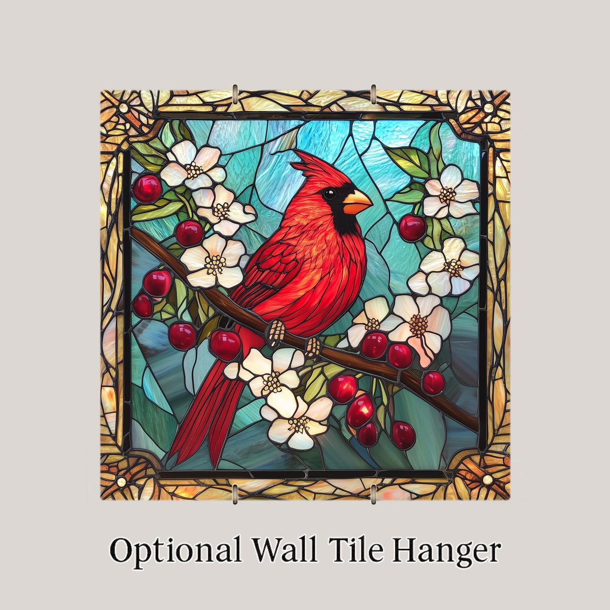 Cardinal Memorial Wall Art Ceramic Tile Stained Glass Style Bird Art Sympathy Gift Red Bird Decor Cardinal Lover Gift Tile