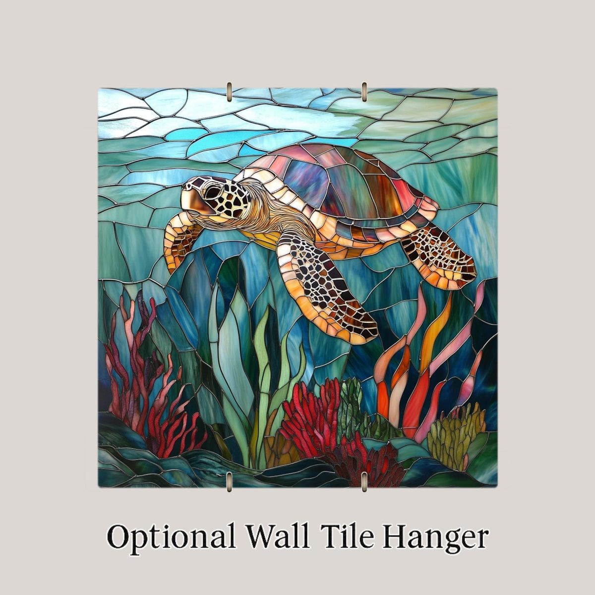 Sea Turtle Wall Art Ceramic Tile Stained Glass Style Coastal Gift Ocean Nature Art Turtle Lover Beach House Gift