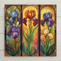 Add a touch of Art Nouveau charm to your home with this stunning ceramic tile featuring a stained glass look design of beautiful irises. The vibrant purple, blue, and yellow hues, accented with gold details, create a mesmerizing piece of wall art that can also be used as a trivet or coaster. Elevate your home decor with this unique and artistic irises wall decor!