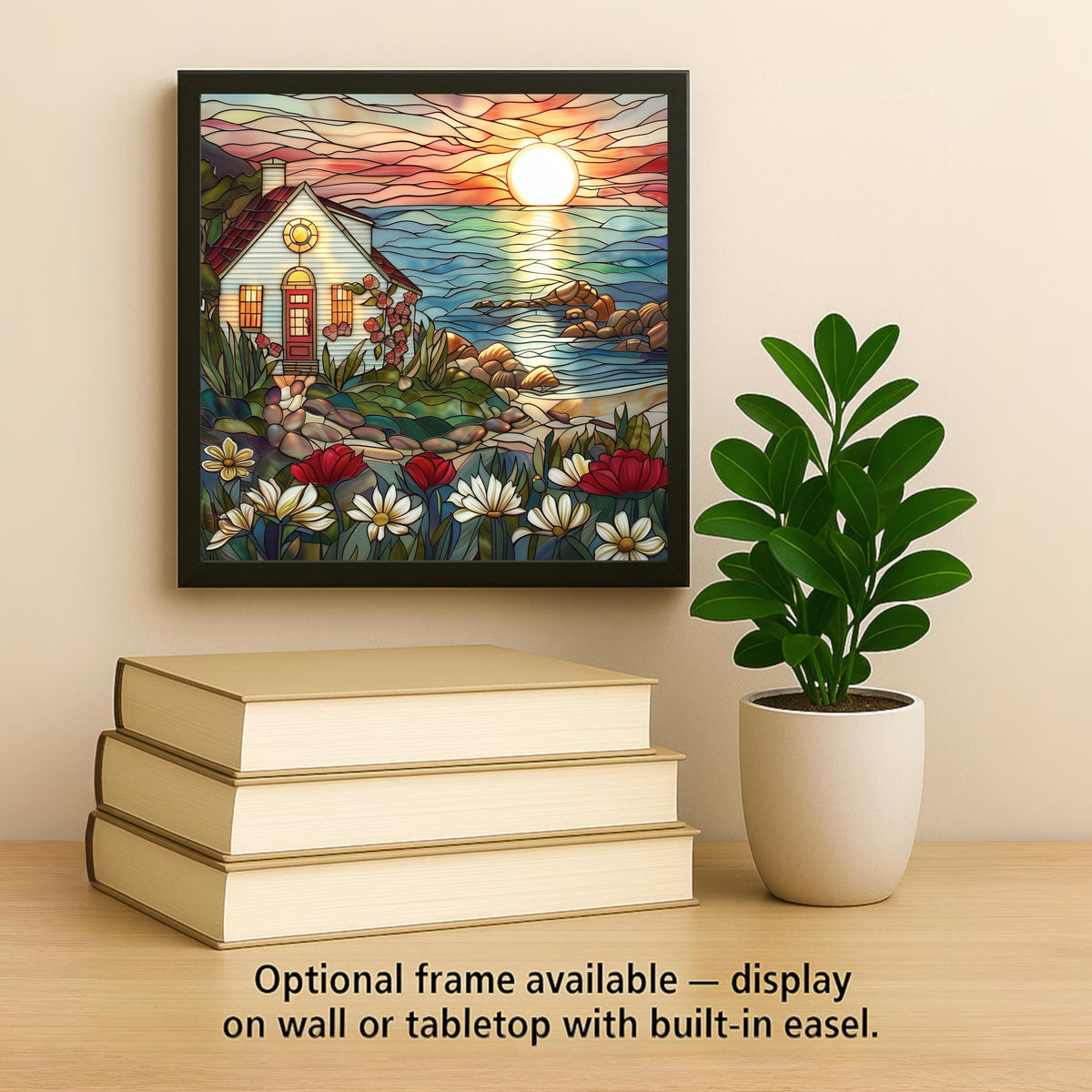 Coastal Cottage Sunset Wall Art Ceramic Tile Beach Home Gift Seascape Decor Ocean Art Coastal Lover Gift Tile