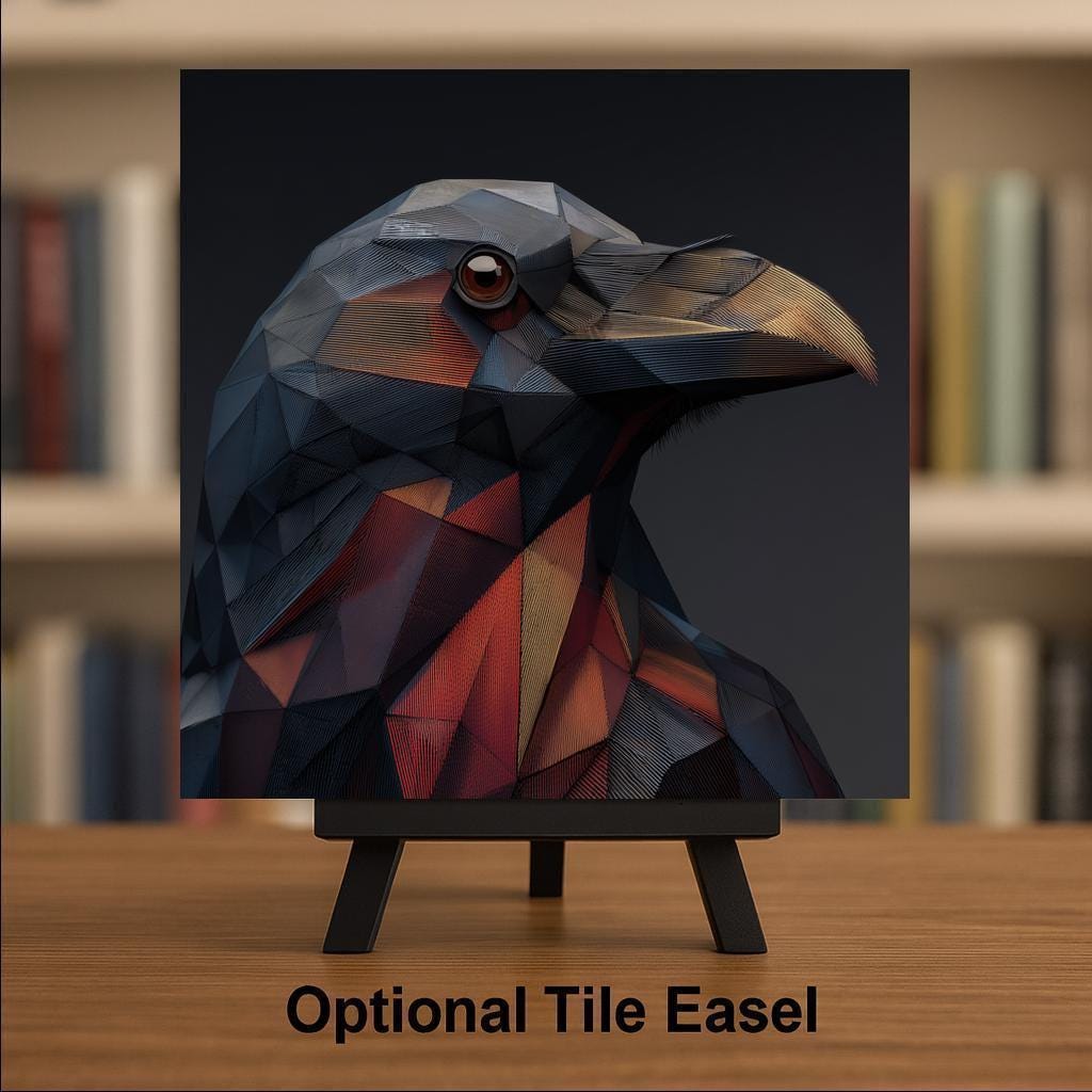 Geometric Raven Ceramic Art Tile – Stained Glass Style Gothic Bird Wall Decor, Dark Academia Crow Gift