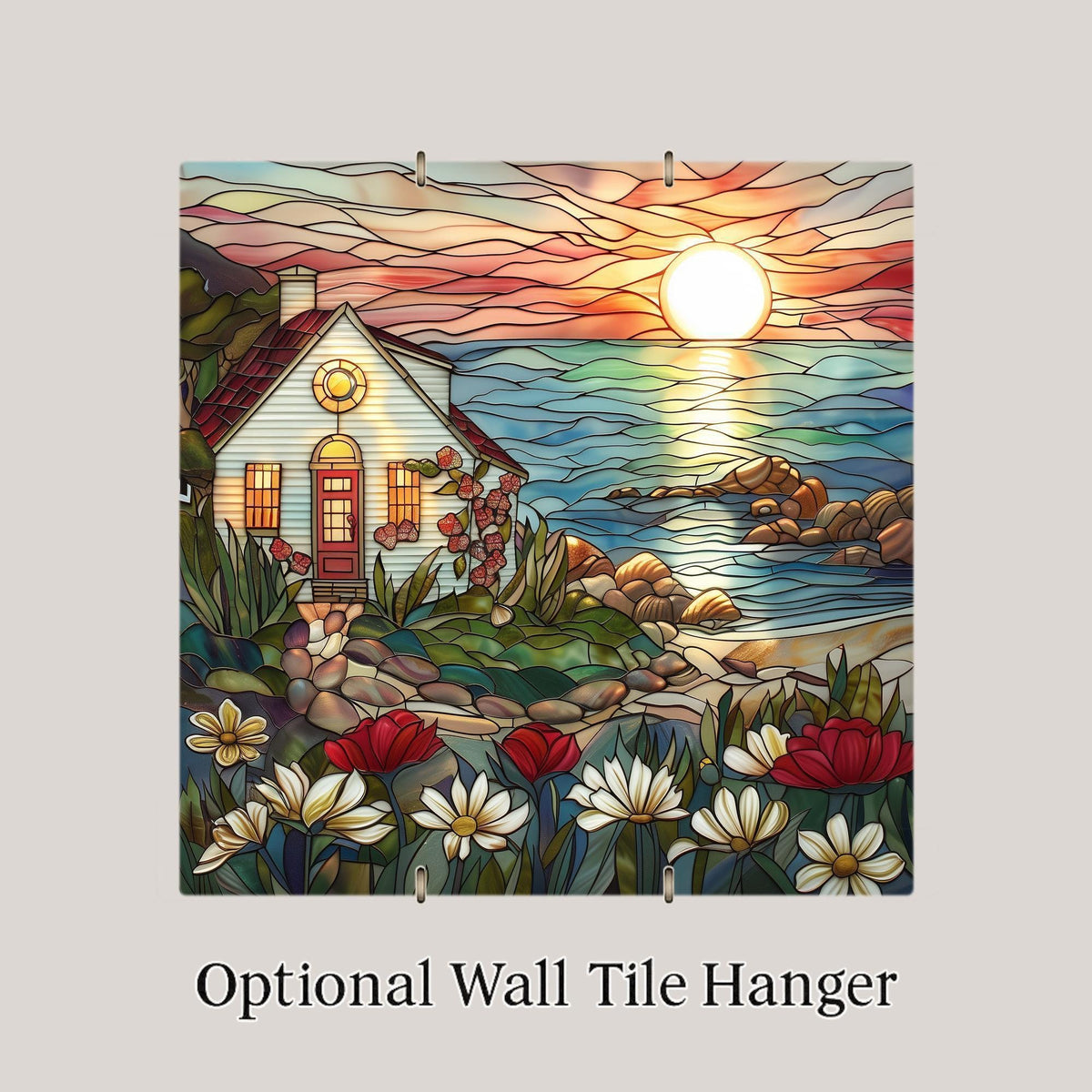 Coastal Cottage Sunset Wall Art Ceramic Tile Beach Home Gift Seascape Decor Ocean Art Coastal Lover Gift Tile