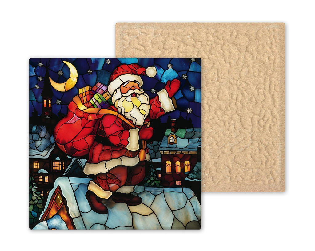 Rooftop Santa Wall Art Ceramic Tile Christmas Gift Holiday Decor Christmas Eve Art Festive Home Tile