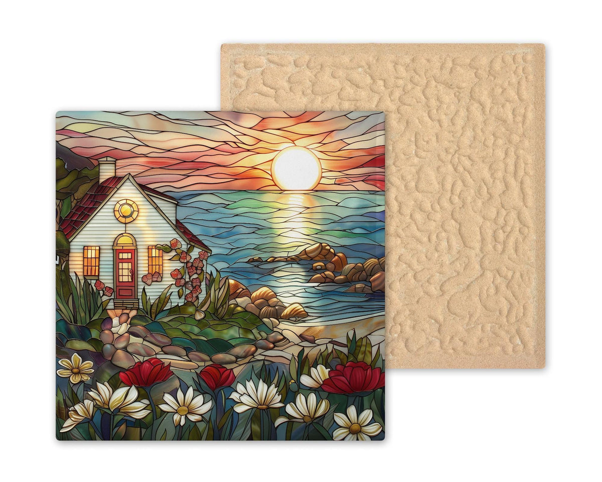 Coastal Cottage Sunset Wall Art Ceramic Tile Beach Home Gift Seascape Decor Ocean Art Coastal Lover Gift Tile