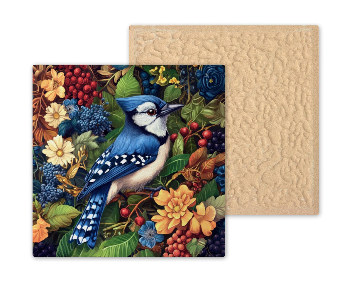 Blue Jay Wall Art Ceramic Tile Art Nouveau Gift William Morris Cottagecore Bird Decor Birdwatcher Nature Art