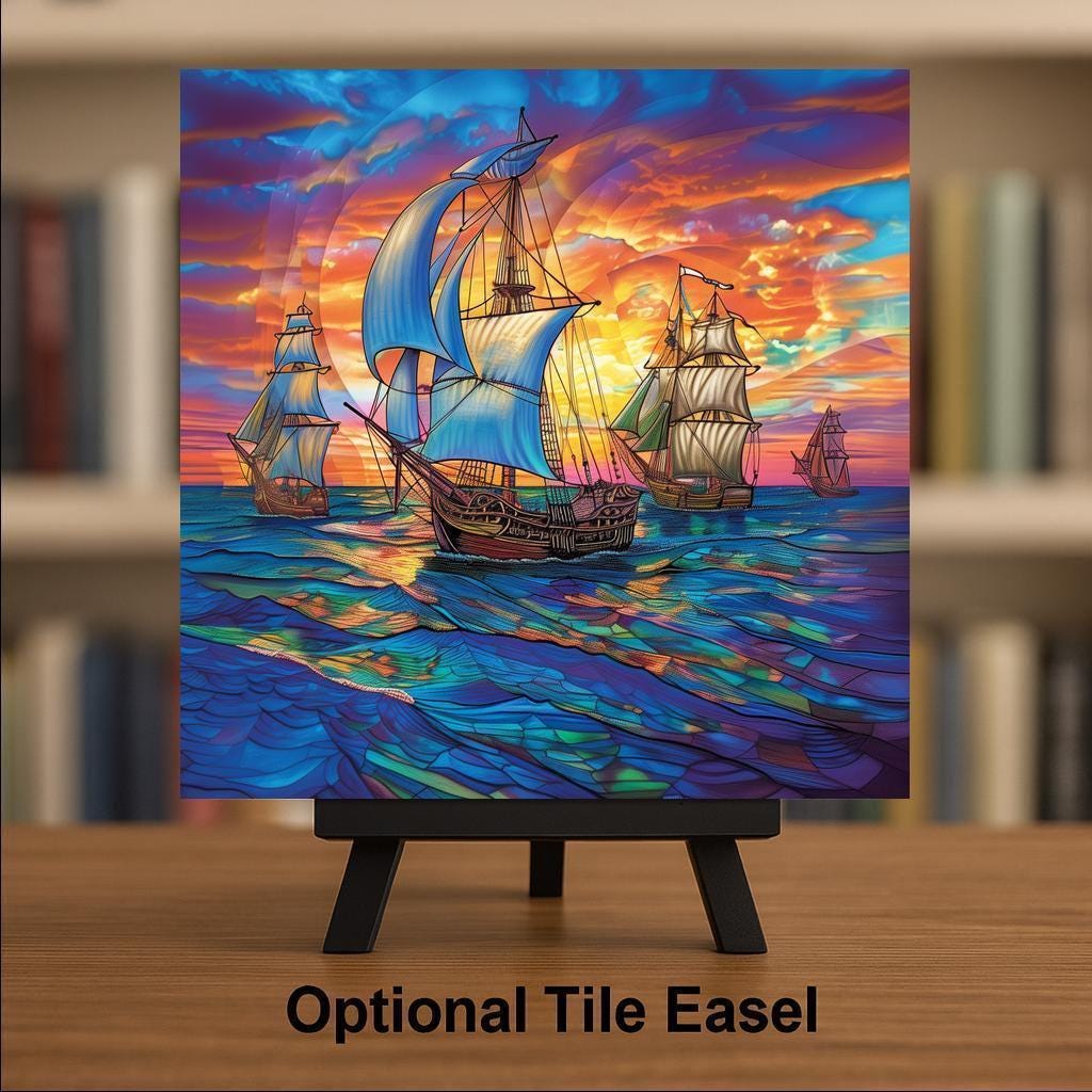 Sailing Fleet Wall Art Ceramic Tile Nautical Gift Coastal Decor Sailor Gift Beach House Bathroom Tile