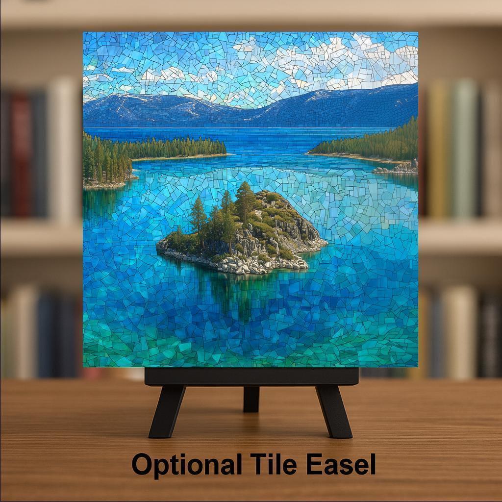 Emerald Bay Lake Tahoe Wall Art Ceramic Tile California Gift Stained Glass Decor Alpine Lake Art Travel Gift Tile