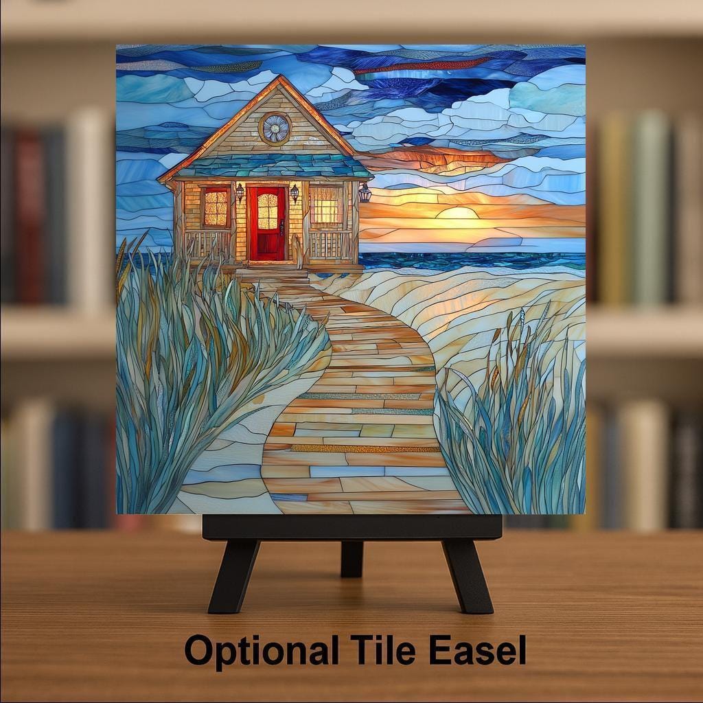 Sunset Beach Cottage Wall Art Ceramic Tile Coastal Ocean Decor Beach House Wall Decor Seaside Summer Gift Accent Tile
