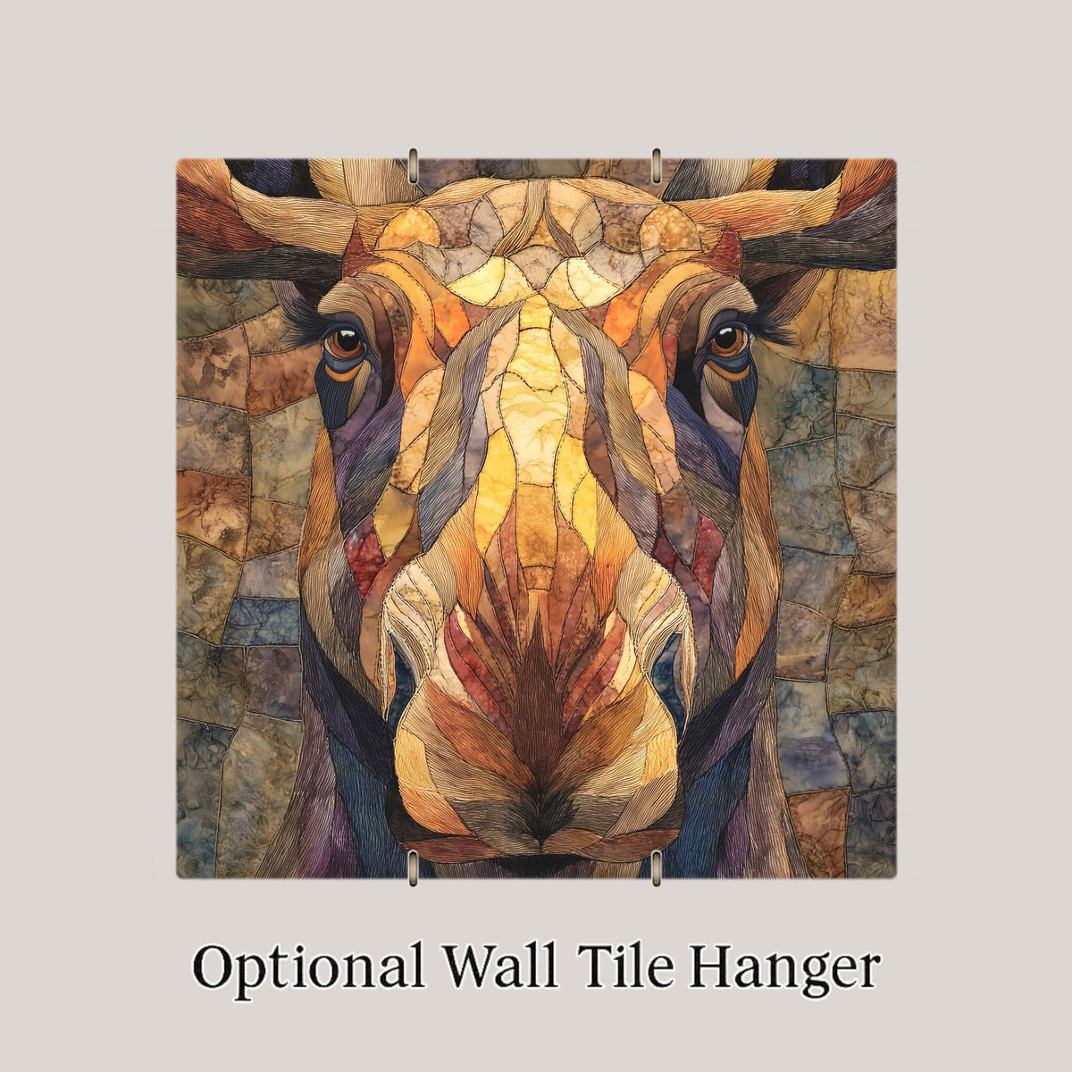 Moose Ceramic Tile Wall Art – Stained Glass Style Moose Portrait, Rustic Lodge Decor, Woodland Animal Wall Decor Gift