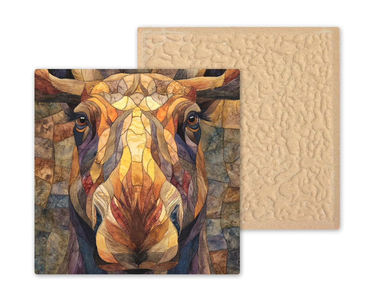 Moose Ceramic Tile Wall Art – Stained Glass Style Moose Portrait, Rustic Lodge Decor, Woodland Animal Wall Decor Gift