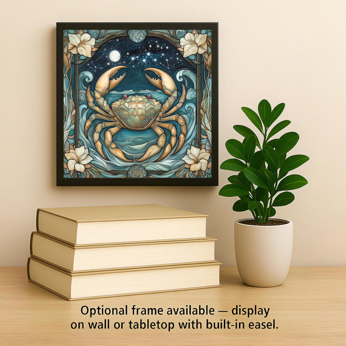Cancer Zodiac Stained Glass Style Ceramic Art Tile: Night Sky Wall Decor Mystical Home Decor Celestial Wall Art Astrology Zodiac Crab Bir
