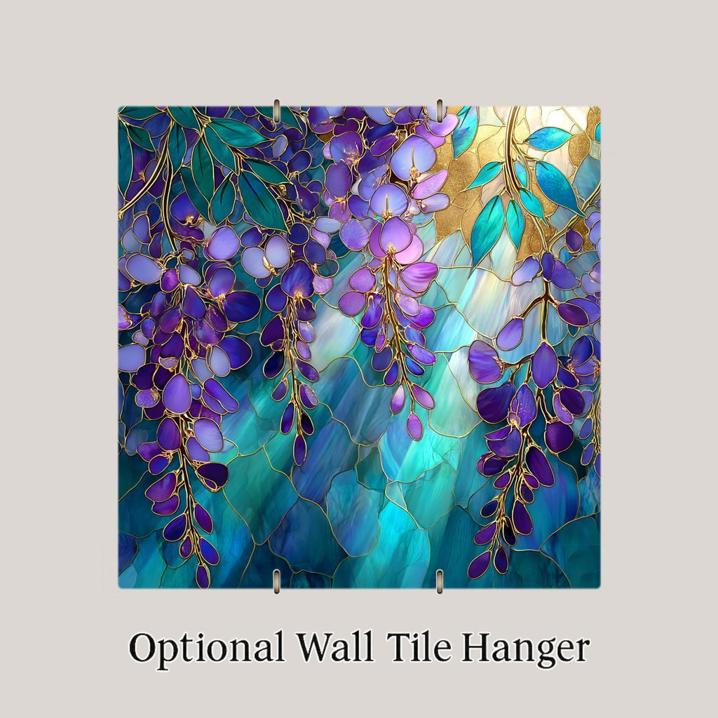 Wisteria Wall Art Ceramic Tile Stained Glass Style William Morris Gift Floral Decor Purple Botanical Nature Art