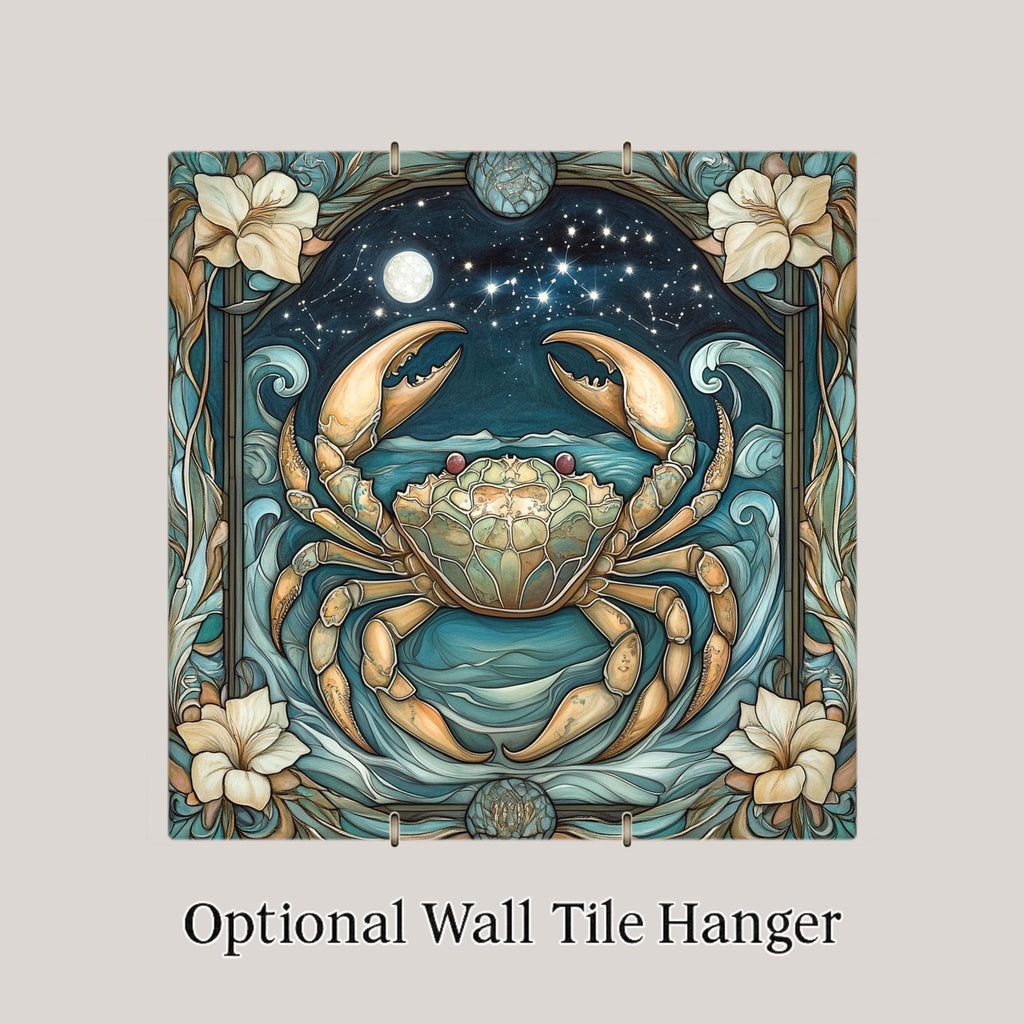 Cancer Zodiac Stained Glass Style Ceramic Art Tile: Night Sky Wall Decor Mystical Home Decor Celestial Wall Art Astrology Zodiac Crab Bir