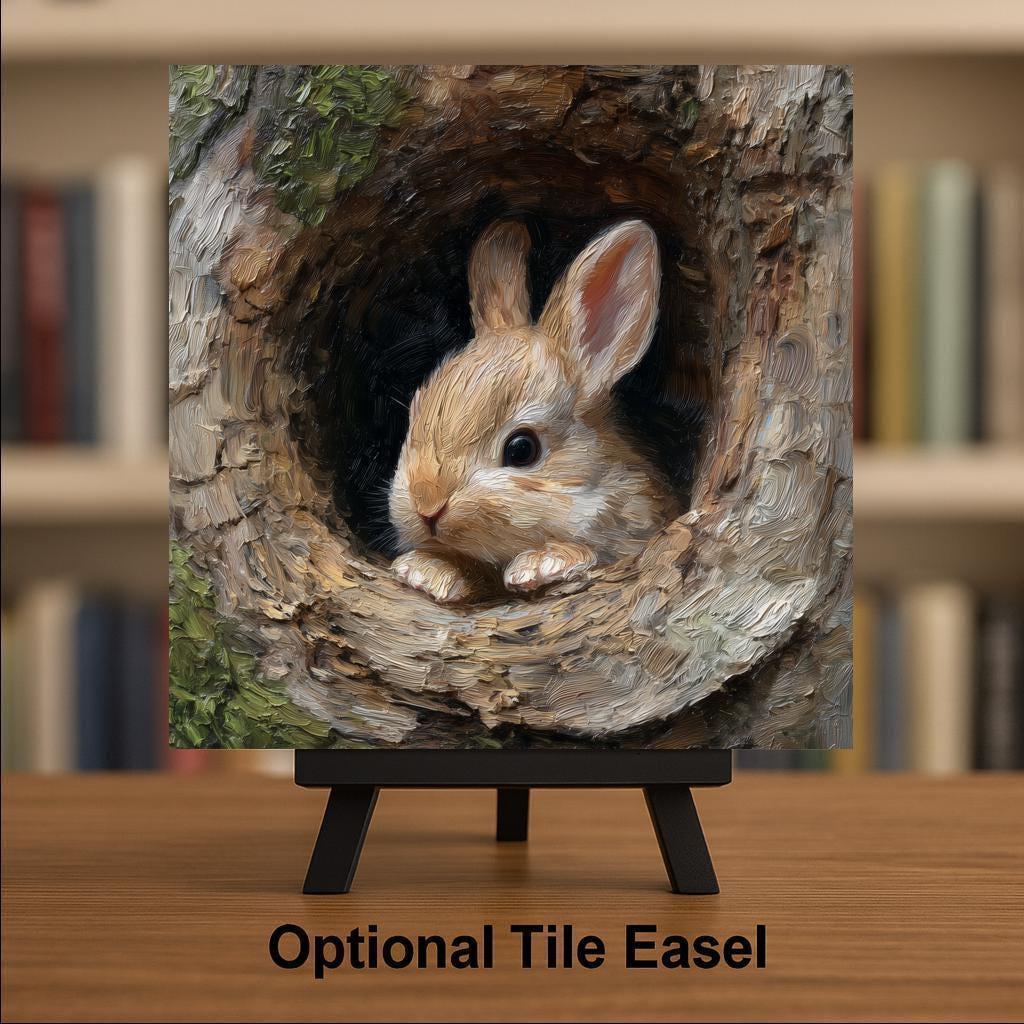 Baby Bunny Ceramic Art Tile: Cabin Wall Decor Nature Lover Gift Woodland Home Decor Wall Art Nursery Woodland Animal Rustic Forest Art