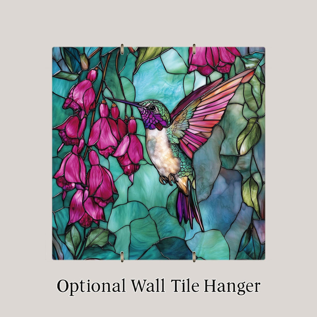 Hummingbird Spring Wall Art Ceramic Tile Stained Glass Style Bird Lover Memorial Gift Nature Decor Art