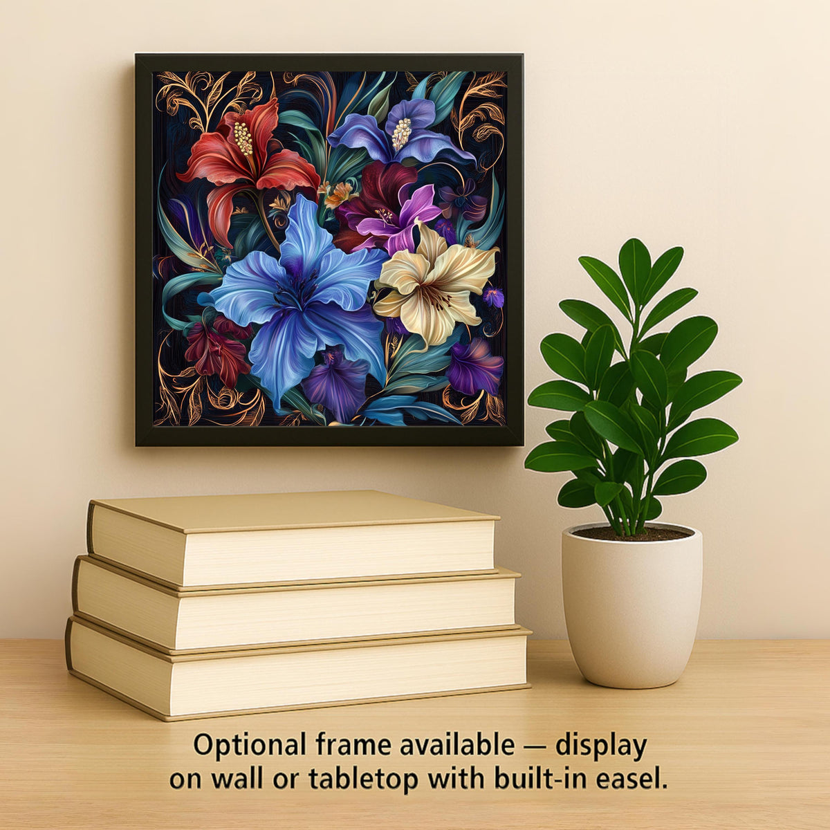 Floral Ceramic Art Tile – Art Nouveau Style, William Morris, Botanical Jewel Tone Art, Flower Lover Gift, Floral Decor