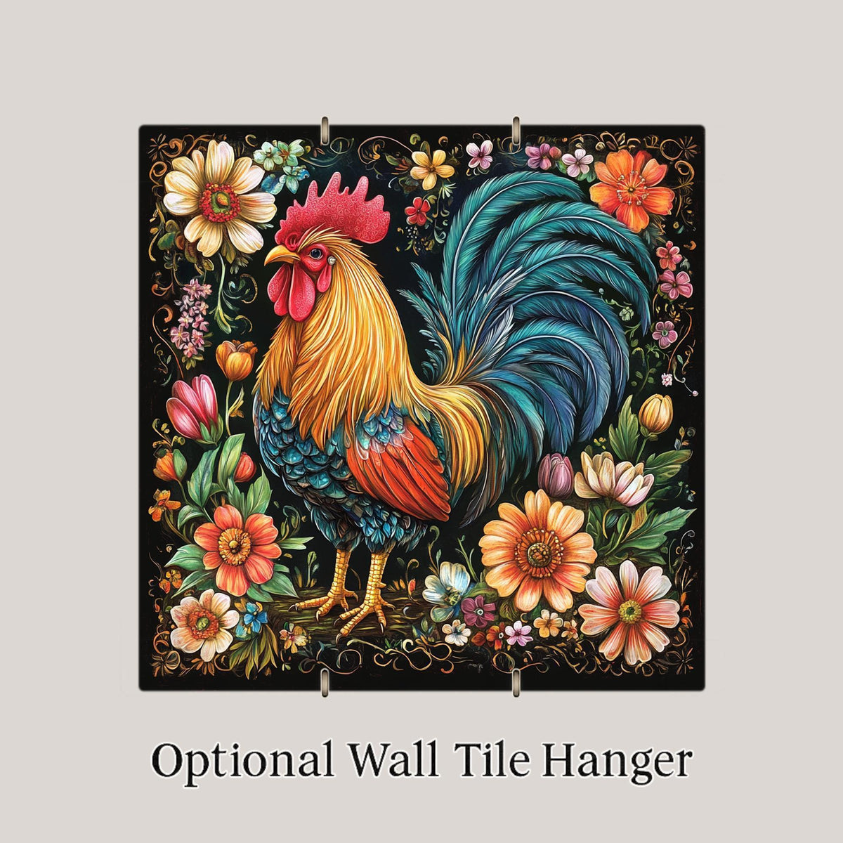 Rooster Wall Art Ceramic Tile Farmhouse Kitchen Decor Country Wall Decor Folk Art Rooster Lover Rustic Gift Accent Tile