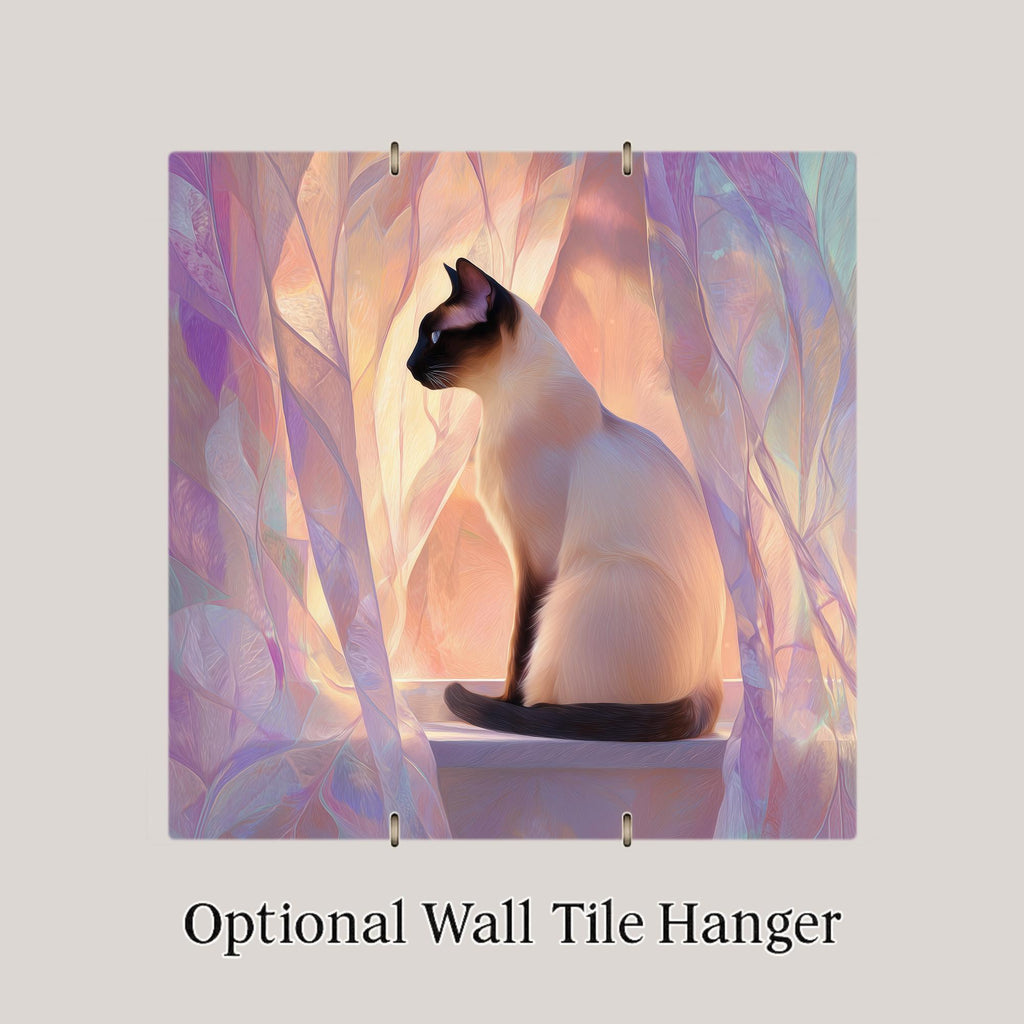 Siamese Cat Wall Art Ceramic Tile Pastel Cat Portrait Serene Bedroom Decor Cat Memorial Tile Lilac Window Cat Art
