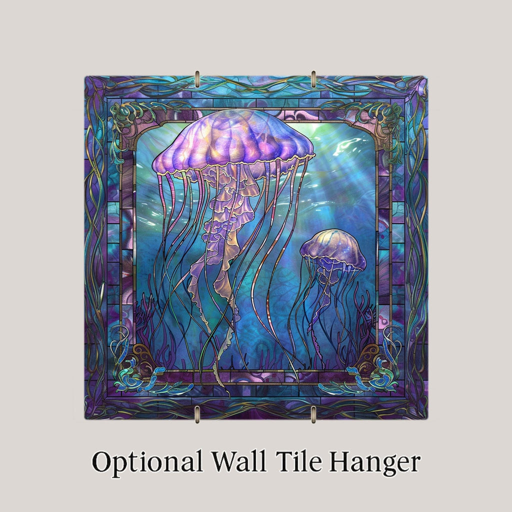 Jellyfish Wall Art Ceramic Tile Stained Glass Style Ocean Gift Aquatic Decor Coastal Nature Art
