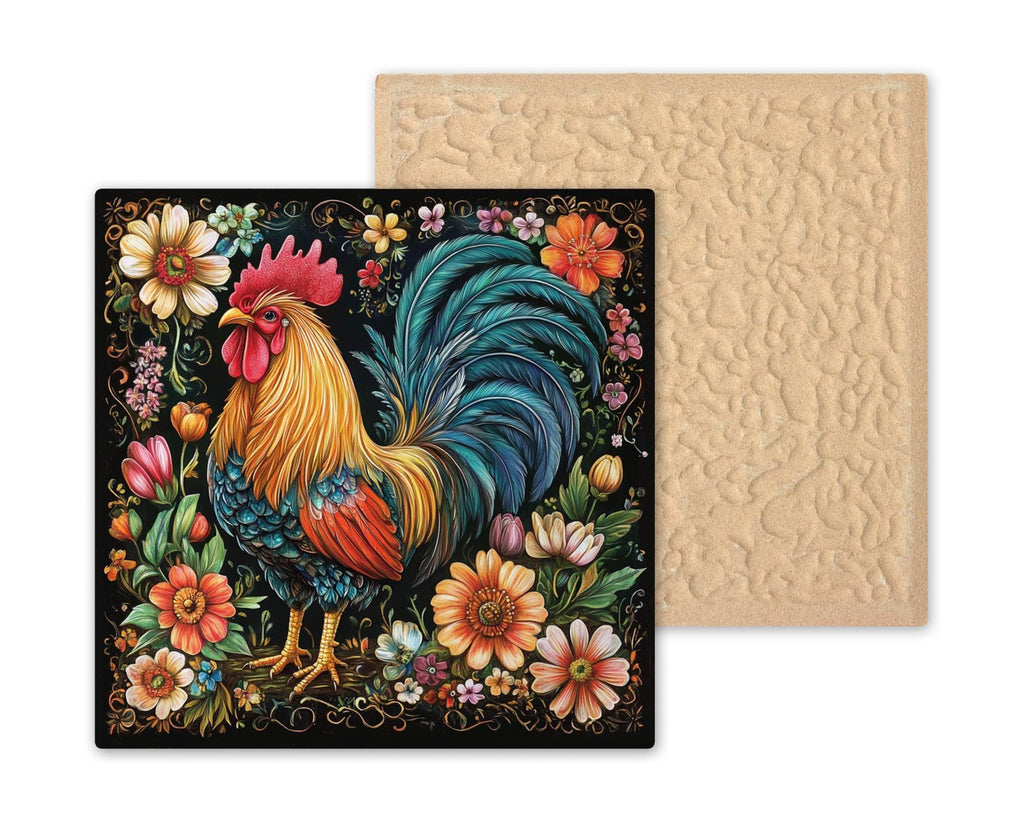Rooster Wall Art Ceramic Tile Farmhouse Kitchen Decor Country Wall Decor Folk Art Rooster Lover Rustic Gift Accent Tile