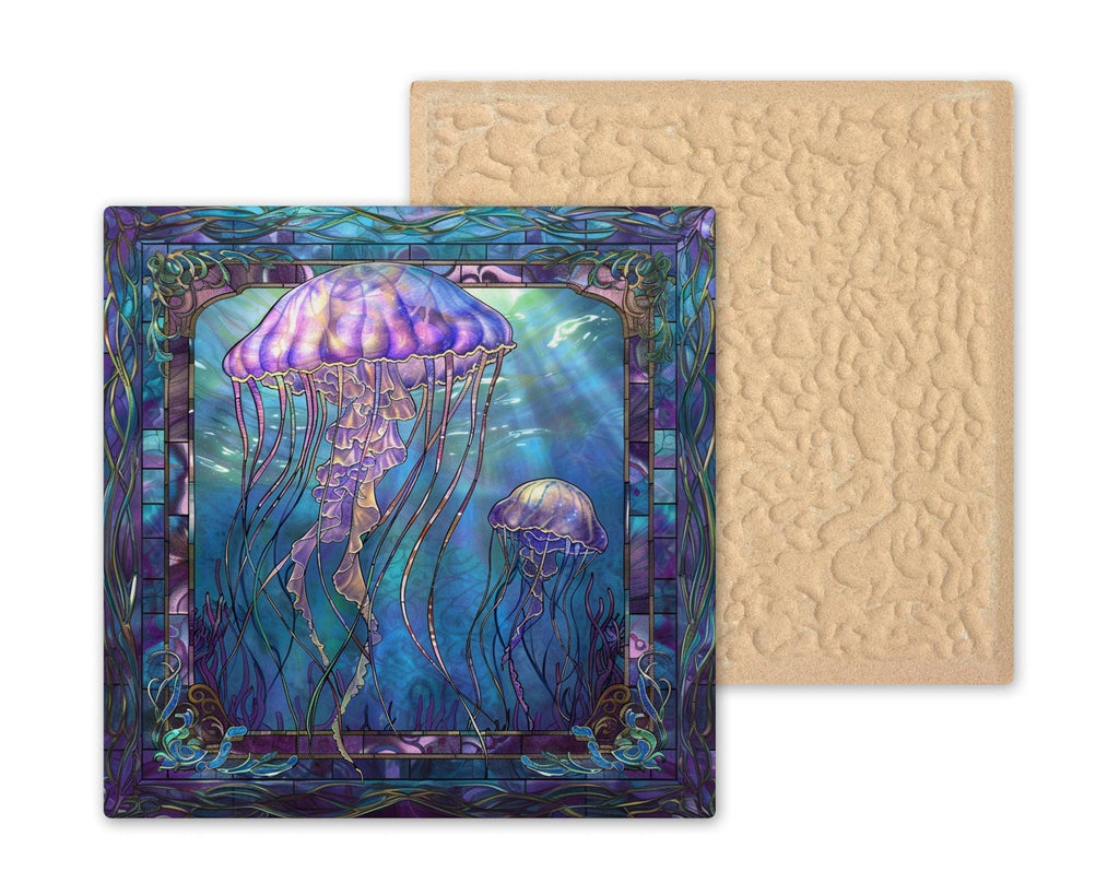 Jellyfish Wall Art Ceramic Tile Stained Glass Style Ocean Gift Aquatic Decor Coastal Nature Art