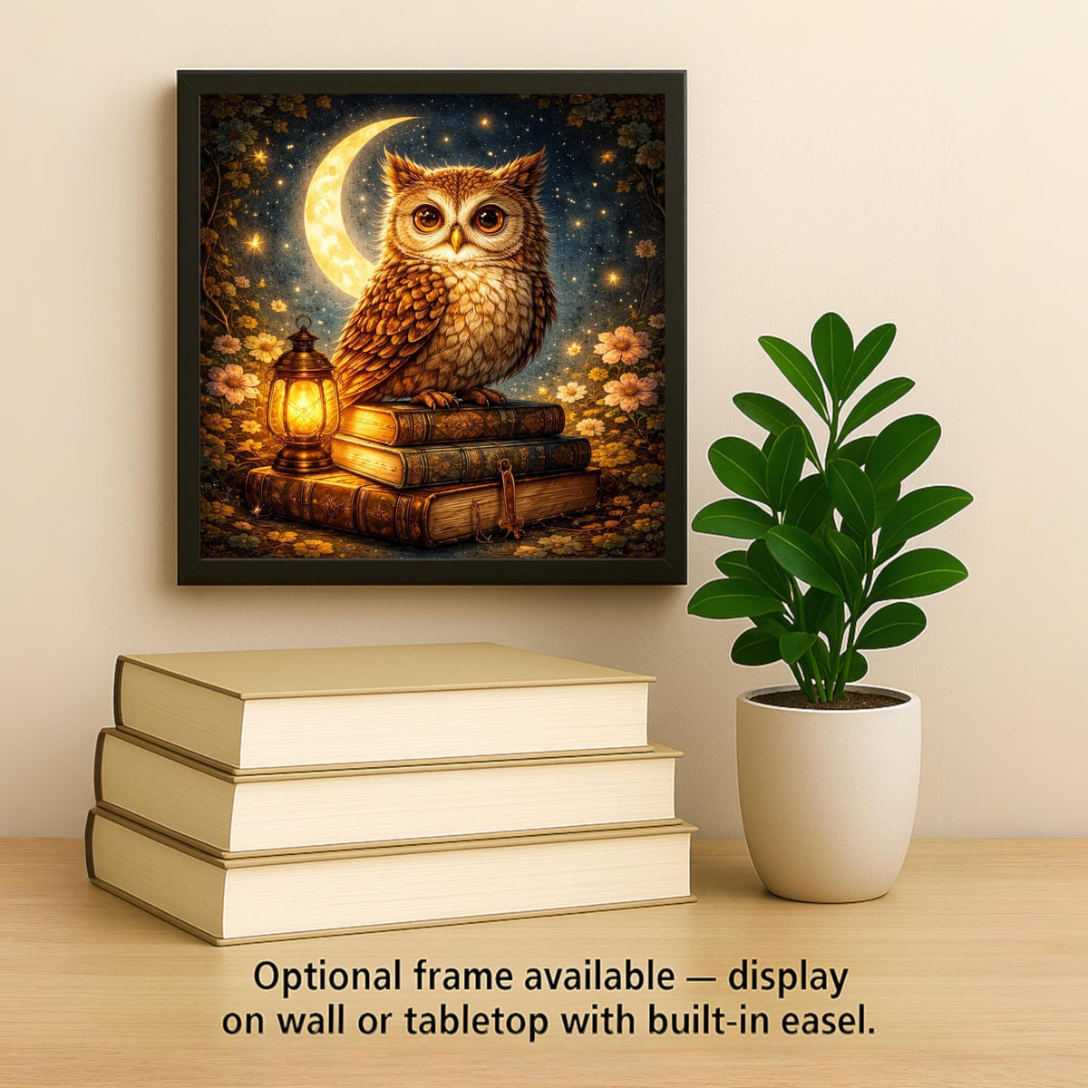 Owl Ceramic Tile Wall Art – Stained Glass Style Moonlit Wildlife Decor, Owl Lover Gift, Nature Fantasy Wall Art