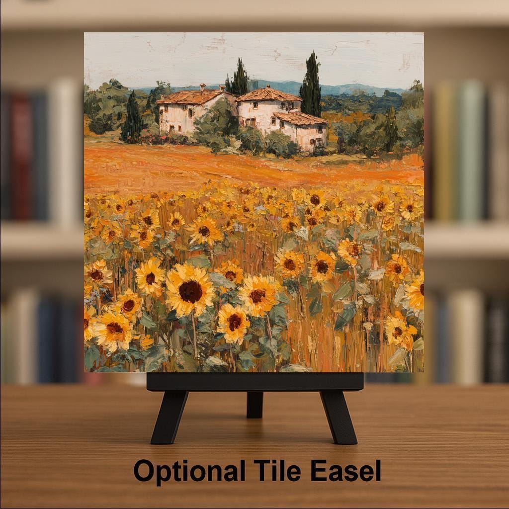 Sunflower Ceramic Tile Art: Tuscan Farmhouse Decor, Rustic Kitchen Wall Art