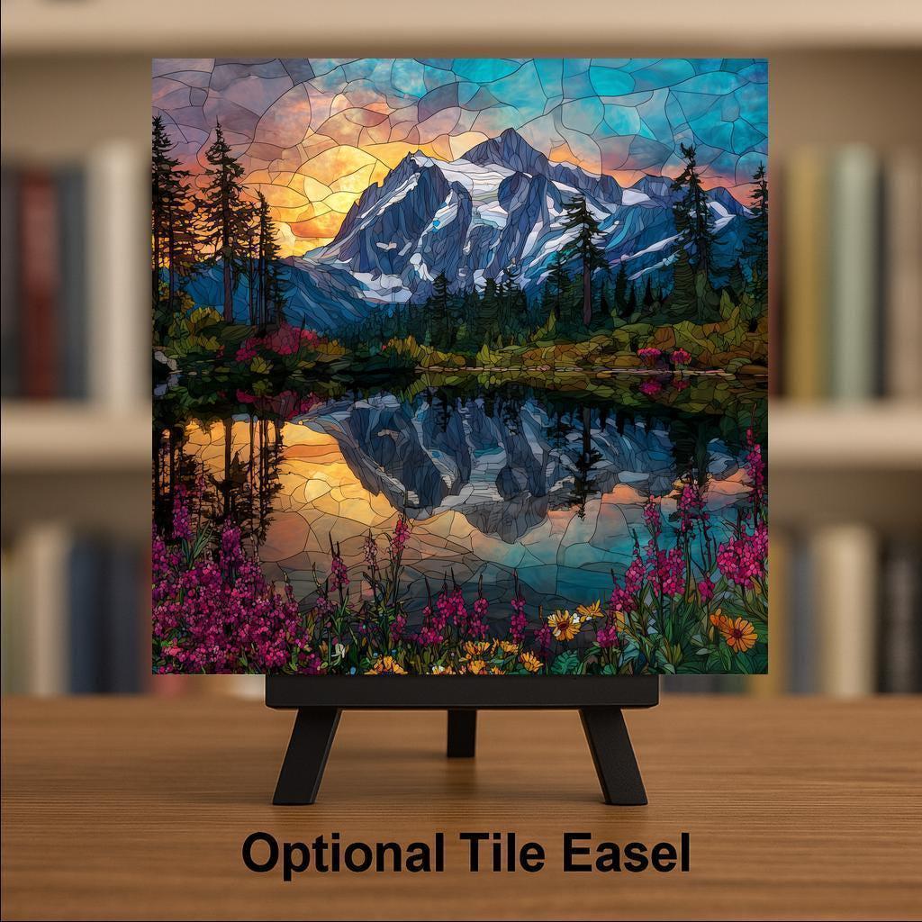 Mt Shuksan Ceramic Art Tile: Cabin Wall Decor Nature Lover Gift Woodland Home Decor Wall Art