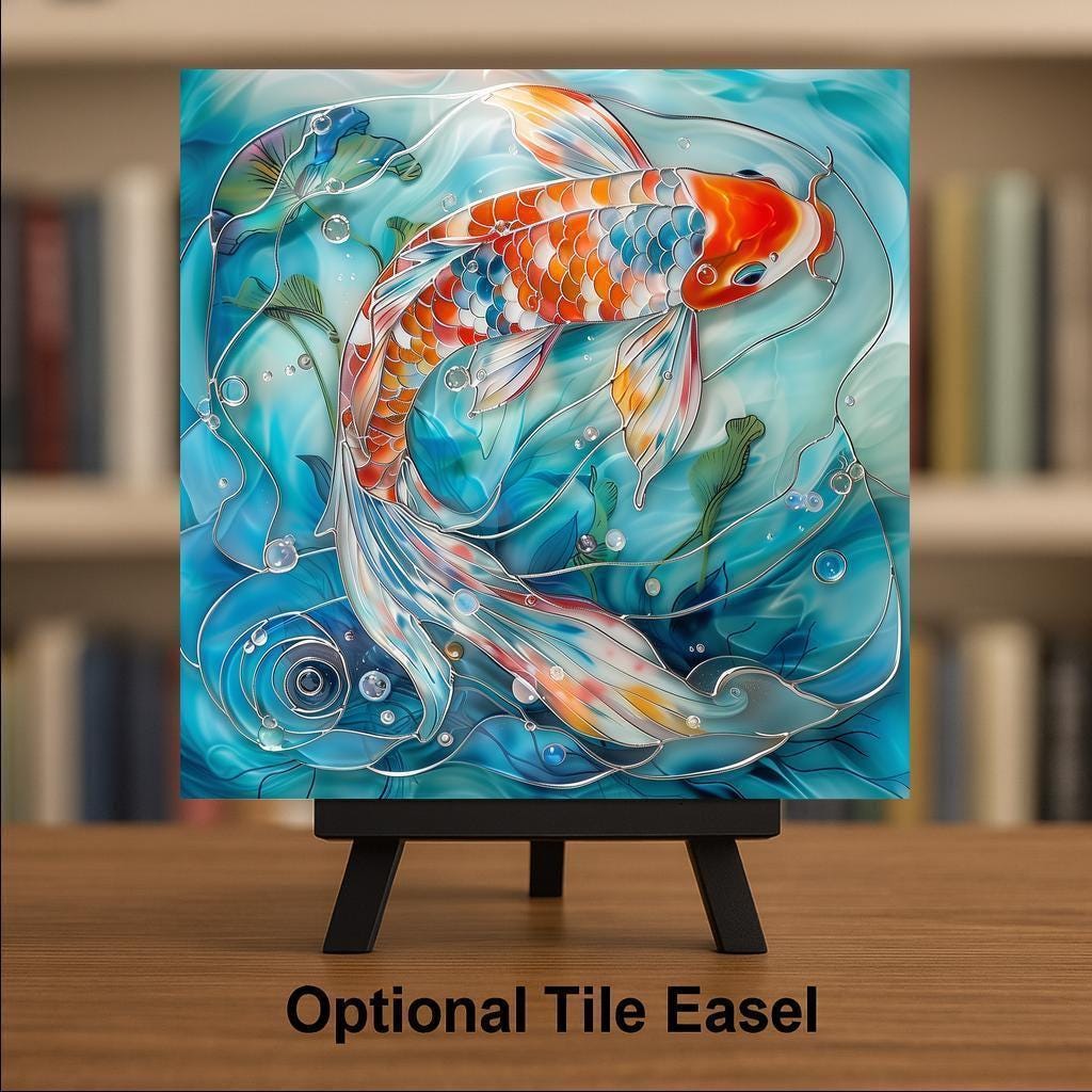 Koi Fish Wall Art Ceramic Tile Japanese Zen Gift Nature Art Koi Lover Pond Decor Asian Nature Gift