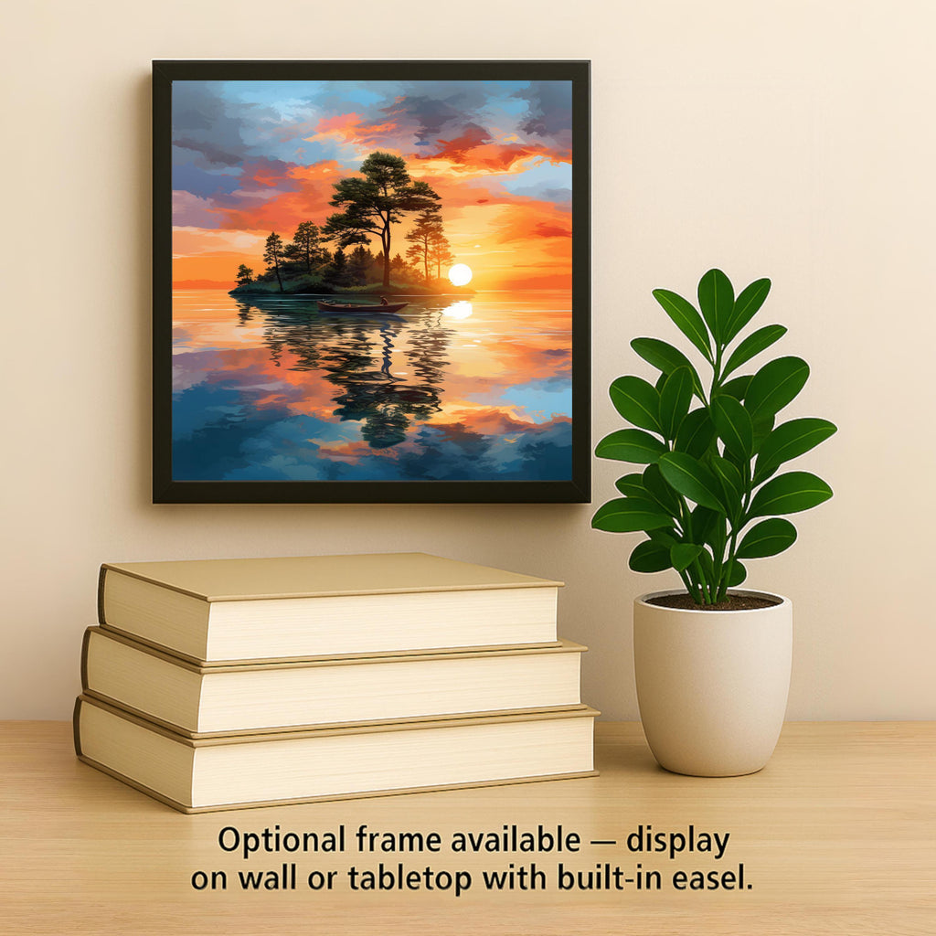 Island Lake Sunset Wall Art Ceramic Tile Cabin Gift Fisherman Decor Watercolor Nature Art Outdoorsman Gift Tile
