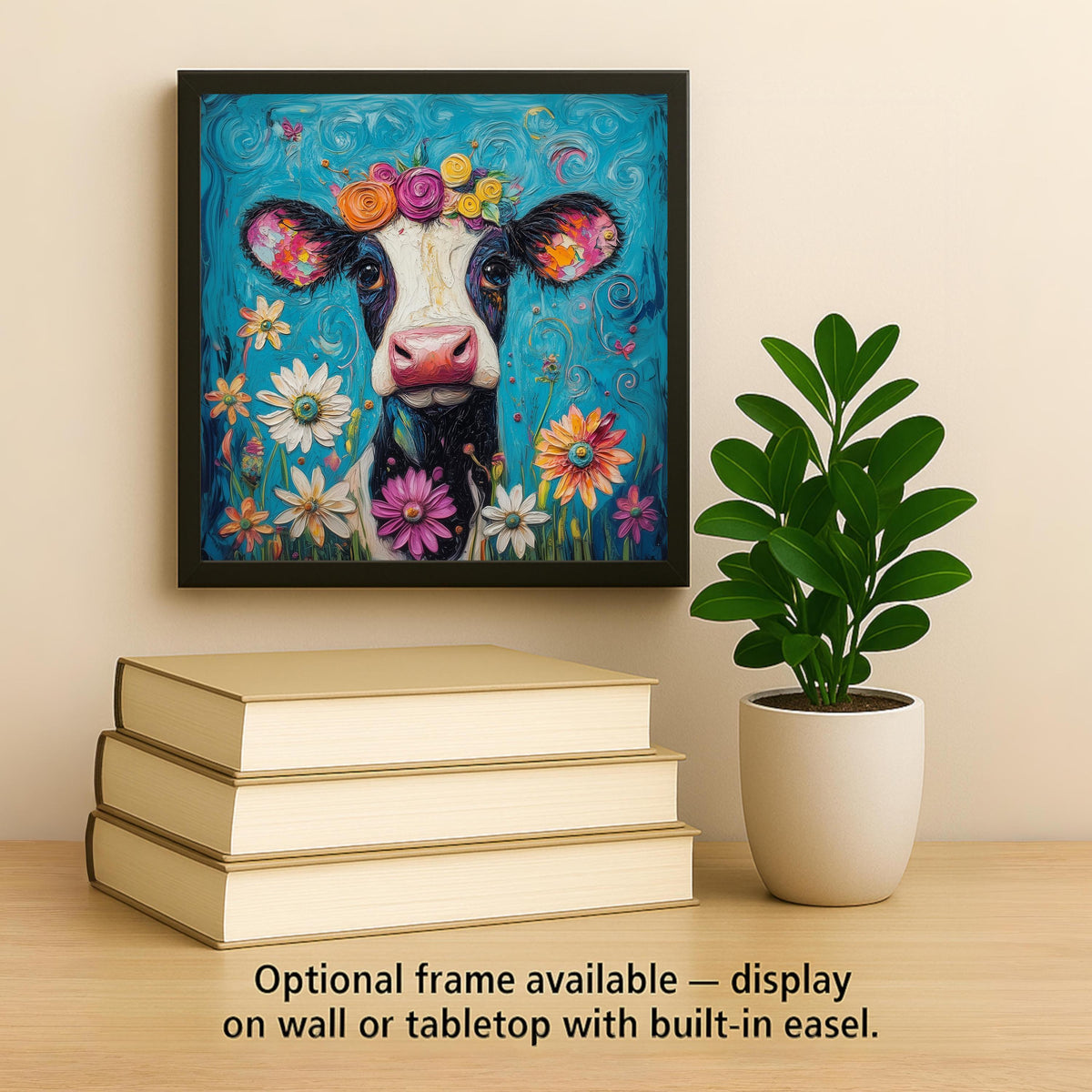 This floral cow ceramic tile adds country charm with a fun twist! Featuring a flower crown and vibrant colors, it’s perfect for farmhouse décor.