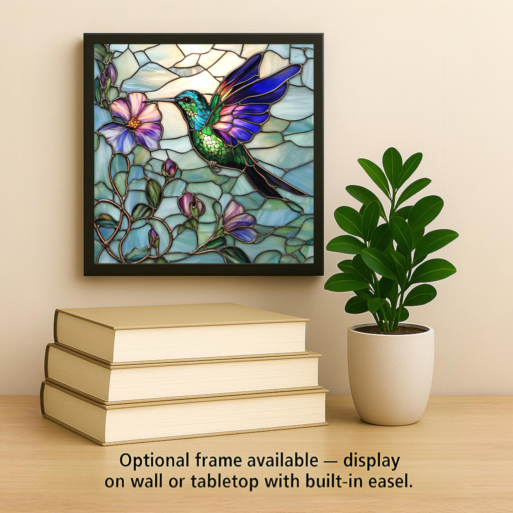 Hummingbird Wall Art Ceramic Tile Stained Glass Style Floral Bird Lover Gift Birdwatcher Garden Memorial Gift Accent Tile