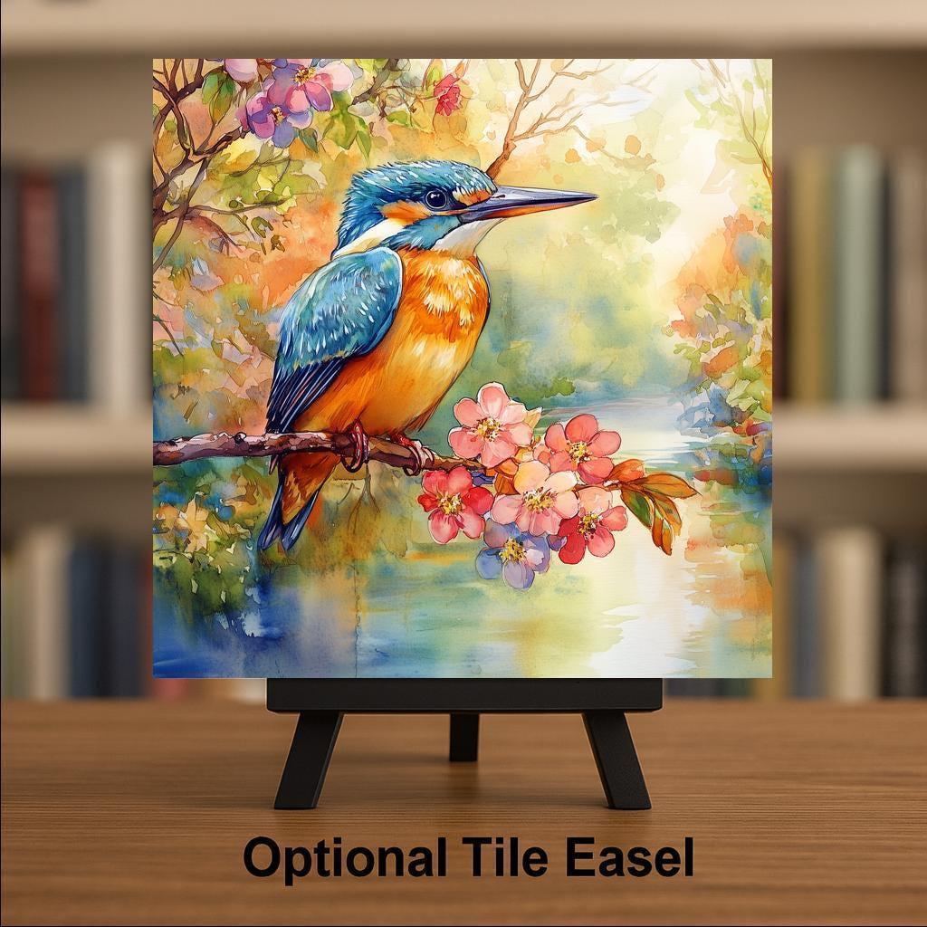 Kingfisher Wall Art Ceramic Tile Bird Lover Gift Wildlife Bird Decor Nature Tile Art