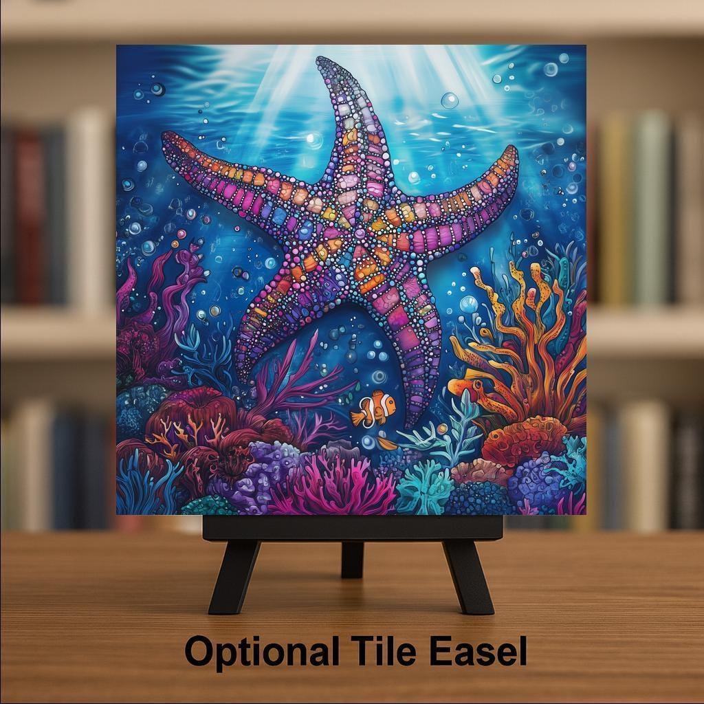 Starfish Wall Art Ceramic Tile Coastal Gift Ocean Reef Decor Beach Lover Art Colorful Sea Gift Tile