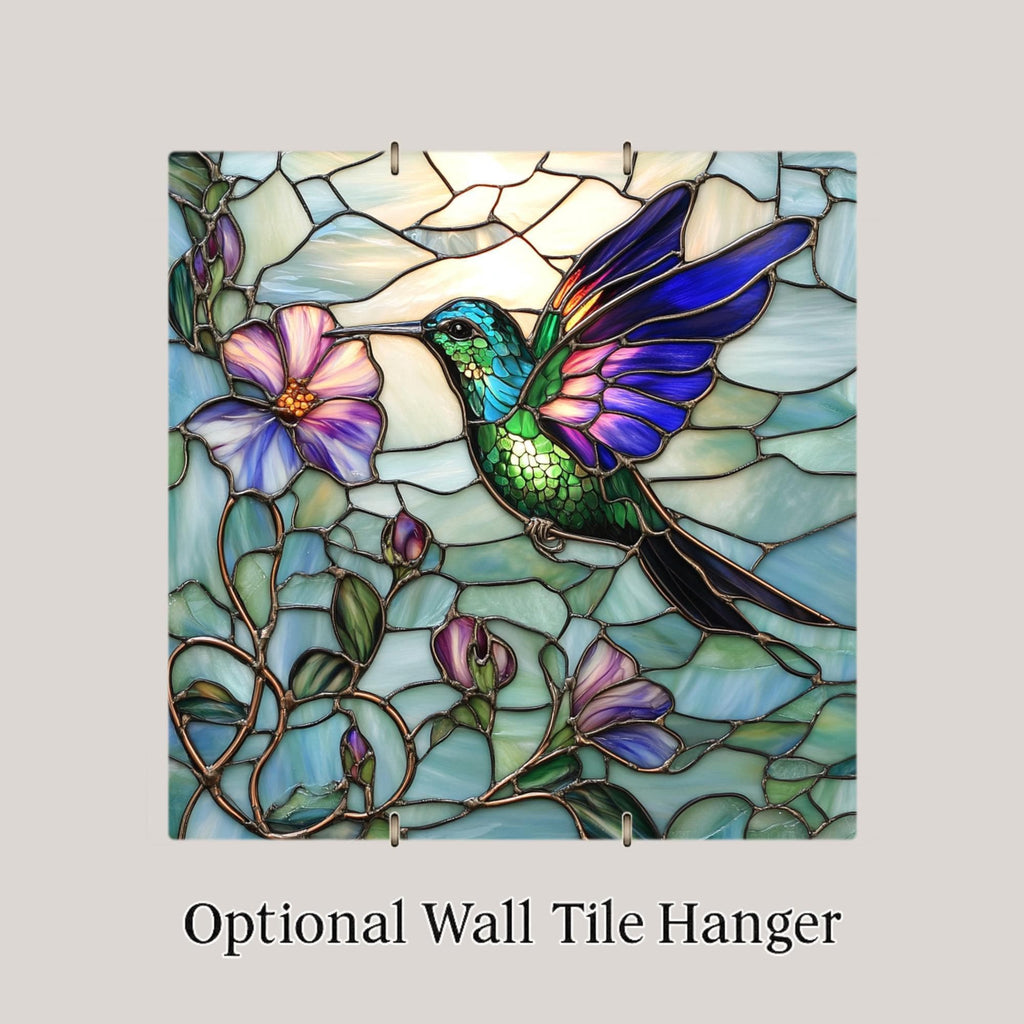 Hummingbird Wall Art Ceramic Tile Stained Glass Style Floral Bird Lover Gift Birdwatcher Garden Memorial Gift Accent Tile