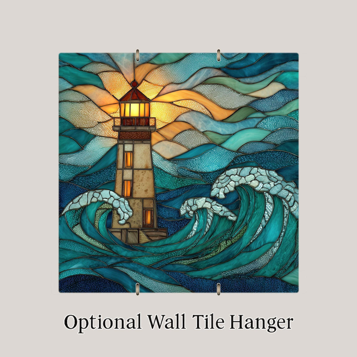 Lighthouse Stained Glass Style Ceramic Art Tile – Coastal Nautical Wall Decor, Seaside Beach House Gift