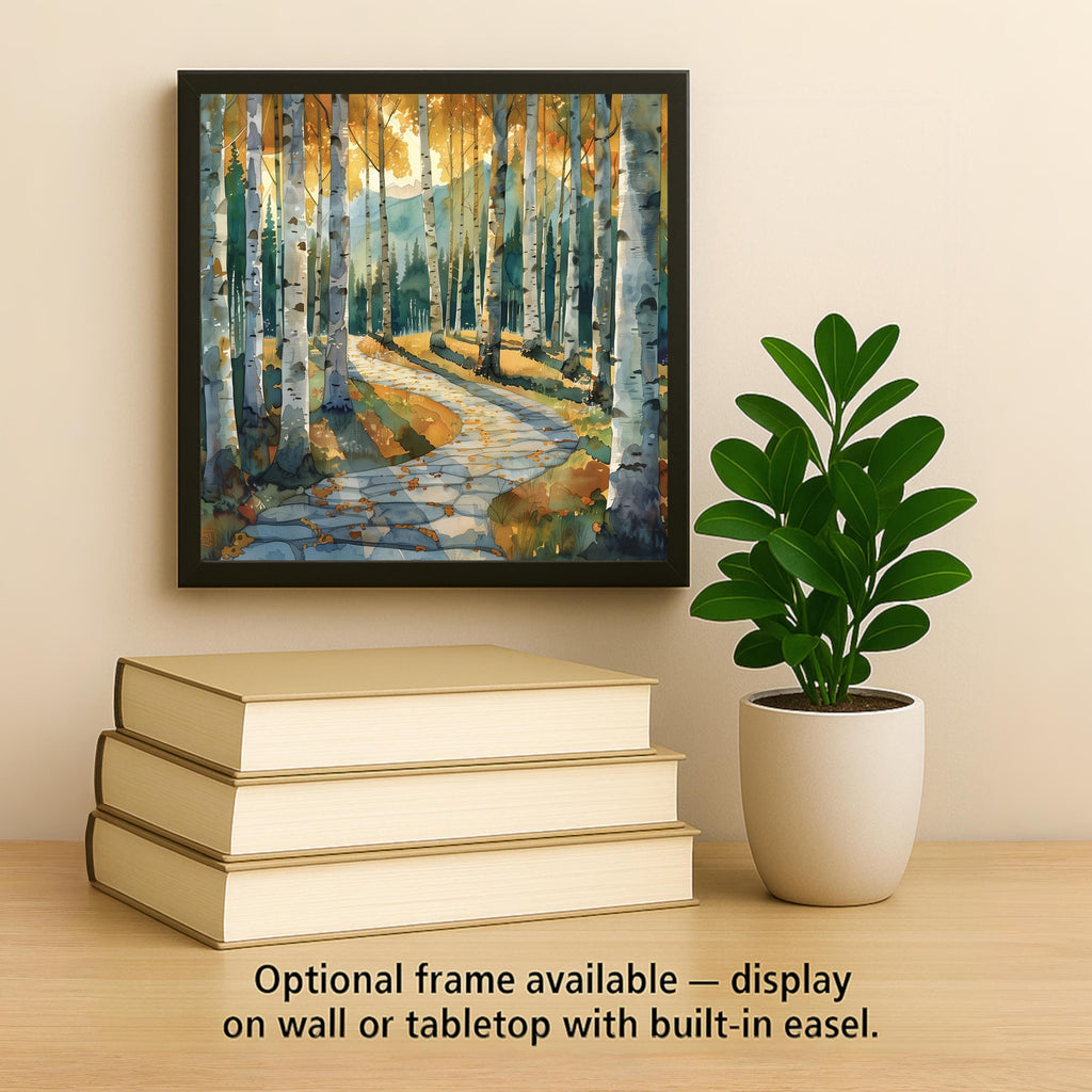 Birch Forest Wall Art Ceramic Tile – Autumn Mountain Path Wall Decor – Rustic Cabin Home Decor Nature Lodge Decor