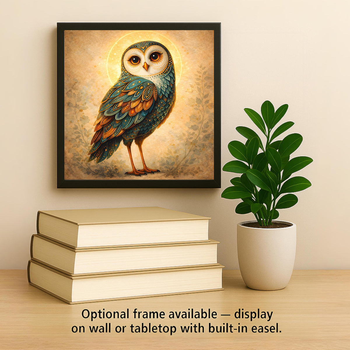 Owl Ceramic Art Tile – Stained Glass Style Boho Woodland Wall Decor, Bird Lover Nature Gift